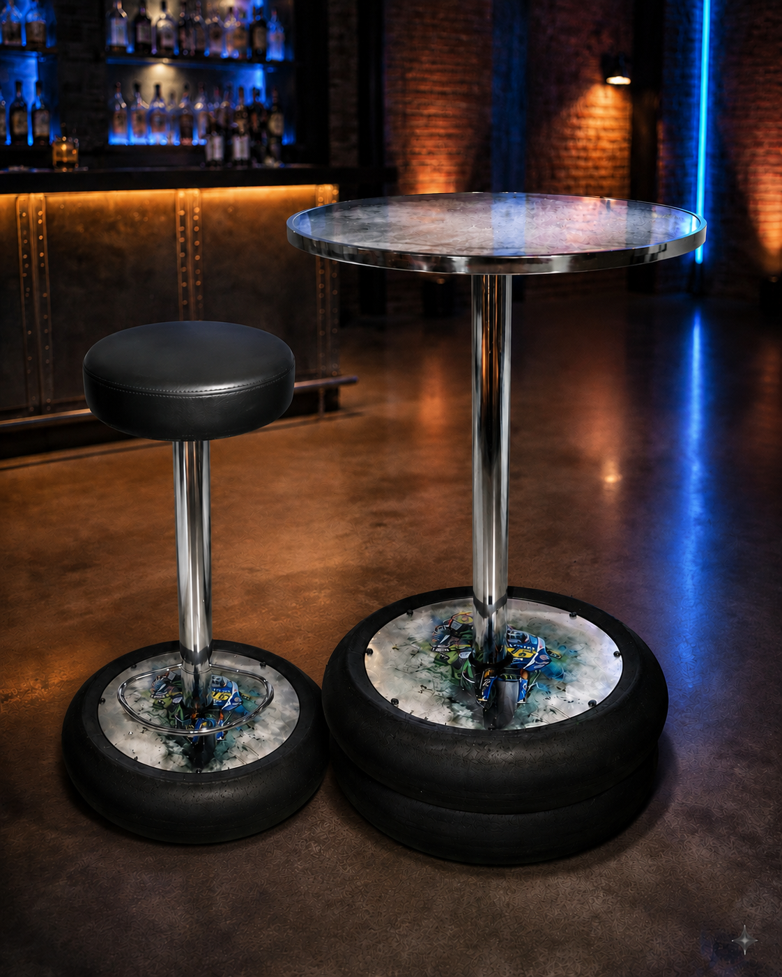 Bistrotisch und  Barhocker 2er Set Moto GP - Valentino Rossi VR46