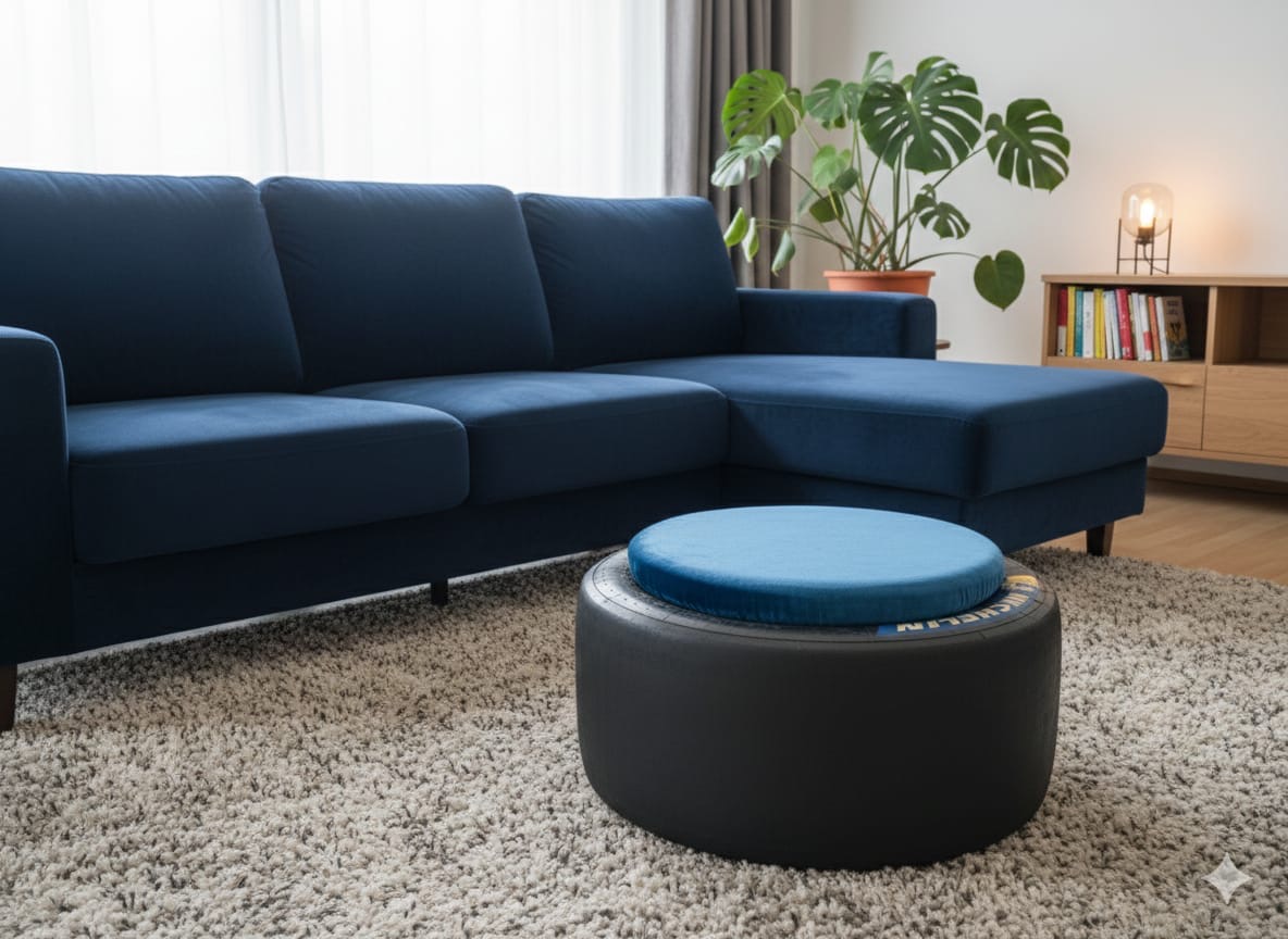 Racing Rennreifen Hocker (aus der DTM/GT 3…) mit komfortablen  3cm Sitzpolster , Motorsport Geschenk, 