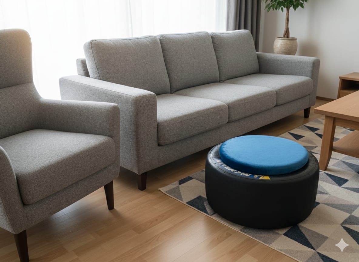 Racing Rennreifen Hocker (aus der DTM/GT 3…) mit komfortablen  3cm Sitzpolster , Motorsport Geschenk, 